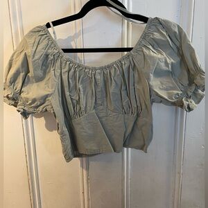 Green Smocked Puff Sleeve Crop Top | juniors size large